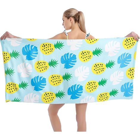Ensemble de serviettes de plage extra-larges en microfibre, séchage rapide, douces, anti-sable, motif ananas jaune, 76 x 152 cm (30 x 60 pouces), idéal pour les enfants, les femmes et les hommes, pisc (1/5)