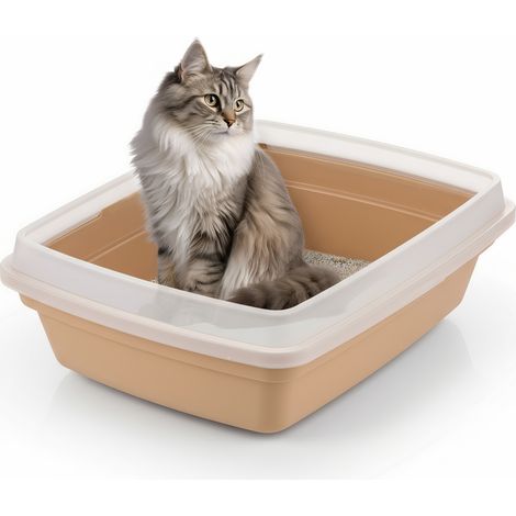 Iris Ohyama, Bac a Litiere pour Chat, Beige, Nettoyage Facile, Rebords Anti-Fuite, CLH-12S