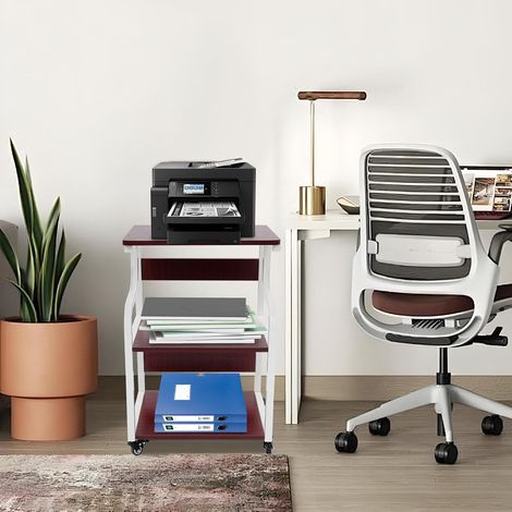 3-Ebene Druckertisch Druckerständer mit Rollen, 50x40cm mobiler Druckerwagen Rollwagen Aufbewahrungsregal, Home Office Druckerhalter Büro Druckerwagen Drucker Regal (Braun) (1/5)