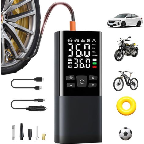 Compresseur à Air Portatif, 150 PSI Gonfleur Pneus Voiture sans Fil, 6000mAh Mini Pompe, LED Pompe a Velo, Inflation Rapide, Arrêt Automatique, USB-C Pompe à air pour Voiture, vélo, Moto et Ballons (1/5)