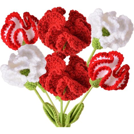 Bouquet de 6 œillets crochetés à la main, avec œillets artificiels, bouquet de mariée aux œillets (rouges). (1/5)