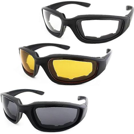 Lot de 3 paires de lunettes de moto rembourrées, protection UV, anti-poussière et coupe-vent, pour activités de plein air (1/5)