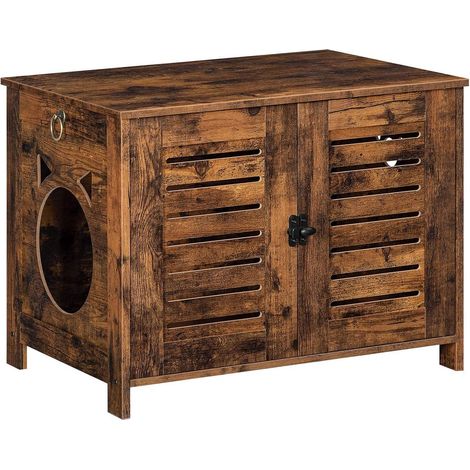 Katzenklo Schrank Holz Jalousien-Stil 60x45x50 cm Vintagebraun (1/5)