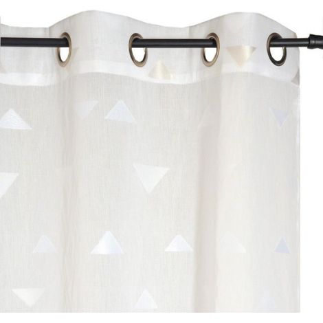 Rideau Voilage - Dylrev - 140x240cm - Blanc - Motif Triangle - Œillets Ronds (1/3)