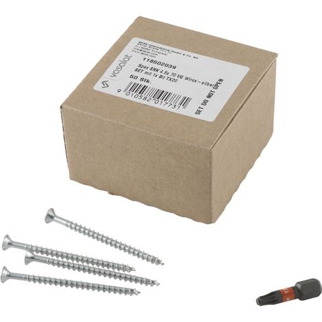Spax 4,5x70 Senkkopfschrauben Vollgewinde TX20 4CUT mit Wellenschliff, T-Star plus & Spax Bit T-Star plus T20, Wirox - 51-teilig (1/5)