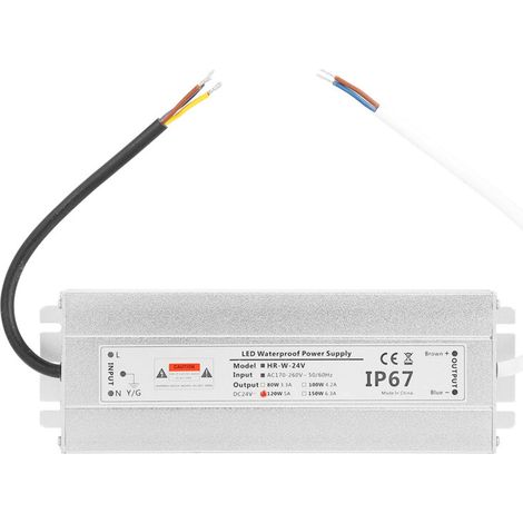 Fuente de alimentación LED de 24 V 5 A IP67 – Transformador impermeable de 120 W para tiras de luces LED, para uso interior/exterior.