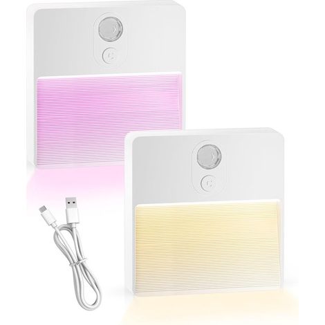 Lot de 2 veilleuses à détecteur de mouvement pour une utilisation intérieure, fonctionnant sur piles avec éclairage RGB, lampes adhésives magnétiques pour placards, toilettes, etc. (1/5)