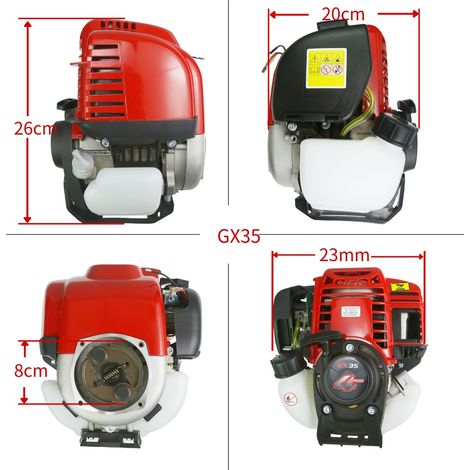 Powerful 4-stroke lawnmower GX35, brush cutter and back trimmer, multi-functional device for land reclamation and soil loosening (1/4)