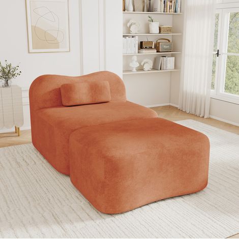 Rahmenloses modulares Sofa mit Ottoman, 167 x 96 x 70 cm, orangefarbenes Samt HAVRYA (1/5)