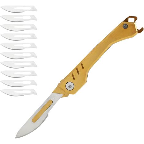 Mini Klappmesser mit 10 Ersatzklingen, Edelstahl, Gold, Wasserdicht