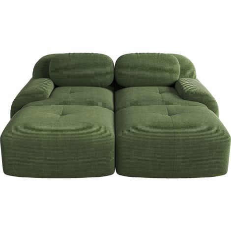 ELVMI Sofá Modular Esquinero 3 Plazas con Reposabrazos Curvos, Sin Montaje, en Pana, Verde (1/5)