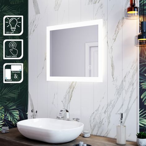 ELEGANT Vertical Horizontal Bathroom Mirror 600 x 500 mm with Energy Efficient LED, Touch Sensor, Aluminium Alloy Framed (1/5)