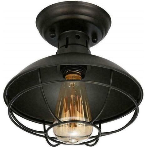 Lámpara de techo vintage, lámpara colgante industrial semiempotrada, lámpara de araña, pantalla de metal con rejilla E27, lámpara de decoración retro.