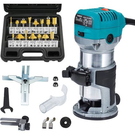 Oberfräse, Fräsmaschine, elektrische Holzbearbeitungsmaschine, 710 W, 8-mm-Spannzange, 6,35-mm-Spannzange + 15-teiliges Fräserset, 6,35-mm-Schaft für die Holzbearbeitung