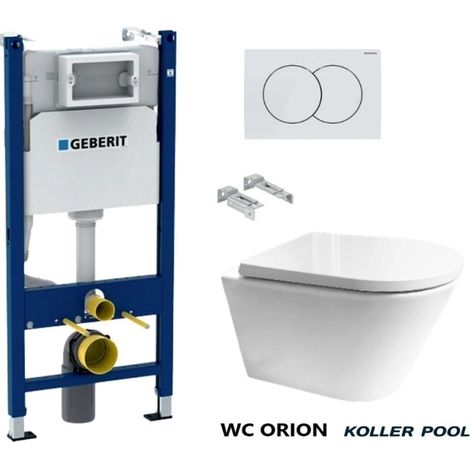 Pack Bati-Support GEBERIT Duofix réservoir Encastrable et plaque DELTA 01 bl br avec WC suspendu ORION ENVELOPPANT ABATTANT BL BR Vortex 51,5CM (1/5)