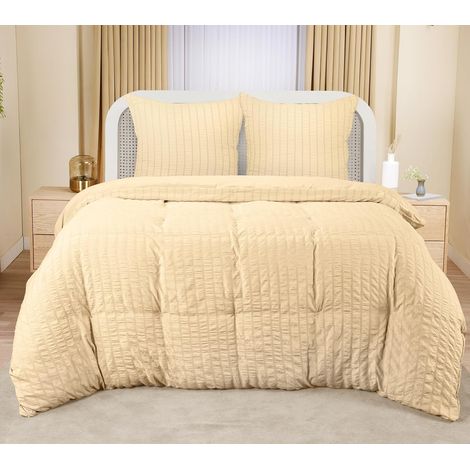Seersucker Housse de Couette 220x240 cm avec 2 Taies d'oreiller 65x65 cm (Beige) - Parure de lit 220x240 cm - Ensembles de Housses de Couette en Microfibre brossée Douce (1/5)