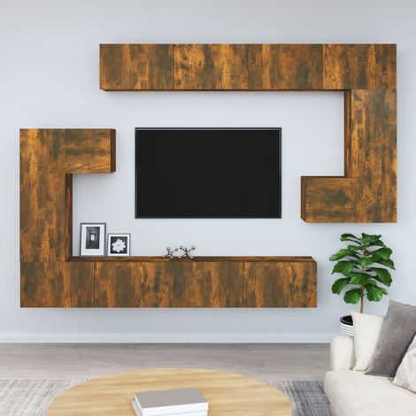 Meuble TV mural, Banc TV, Meuble TV suspendu, Lowboard Chêne fumé Bois d'ingénierie YHJ26662 (1/5)
