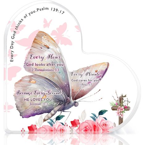 Cadeaux chrétiens pour femmes, cadeaux religieux, papillons, cadeaux inspirants avec versets bibliques et prières, décoration de bureau, cœur en acrylique, souvenir, cadeaux d'anniversaire, de Noël, c (1/5)