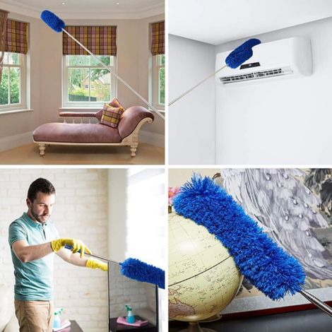 Plumeau télescopique - Brosse de nettoyage extensible de 2,5 m pour le nettoyage Bleu (1/5)