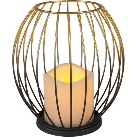Metall-Laterne Gold mit LED-Kerze warmweiß Timer und Flackereffekt 17,5cm (1/2)