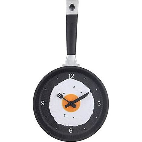 Horloge murale ABS en forme de poêle à frire, silencieuse, fonctionne à piles, pour chambre à coucher, salon, cuisine, noire (1/5)