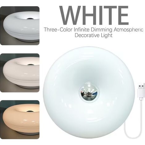 Lampe Chevet Donut Design Créatif Tactile, Blanc - Veilleuse d'Ambiance pour Chambre (1/5)