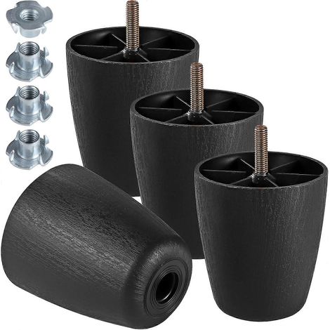 Pieds de meubles en plastique de 20 cm (8 pouces), pieds de table fuselés, pieds de canapé noirs, avec boulons de suspension M8, adaptés aux canapés, tables et chaises longues, paquet de 4, 3 x 1/2 M8 (1/5)