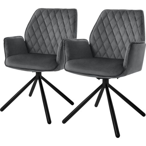 ML-Design Set 2x Sedia da Sala da Pranzo in Velluto Antracite Poltrona Girevole a 180 ° Imbottita con Gambe in Metallo Sedia da Soggiorno con Braccioli e Schienale Poltroncina Ergonomica da Cucina
