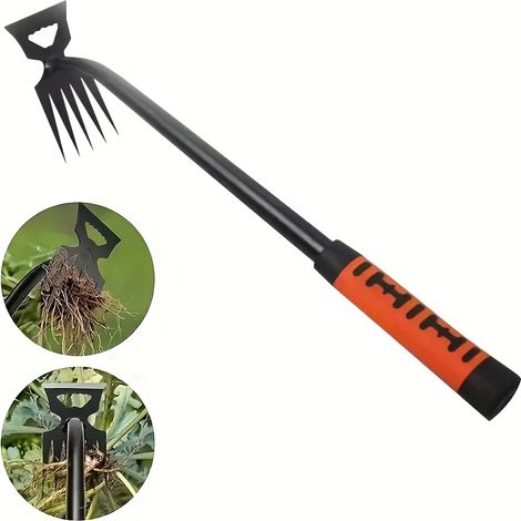 (5 dents) Râteau de jardin 2 en 1, peut ameublir le sol, enlever les mauvaises herbes et enlever les racines un outil de jardinage. (1/4)