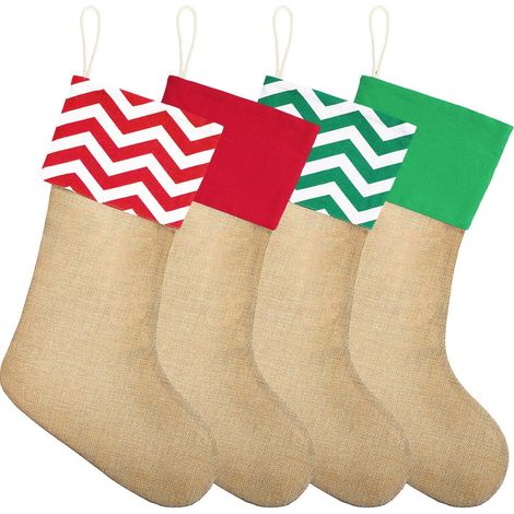 4 bas de Noël en toile de jute à suspendre au poêle (1/5)