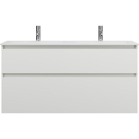 burgbad Lin20 lavabo double en fonte minérale blanc brillant avec