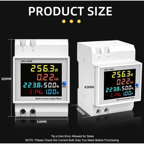 Single-phase electricity meter, smart home electric guide rail installation, AC voltage, current, power, frequency, energy factor, LCD color screen (1/5)