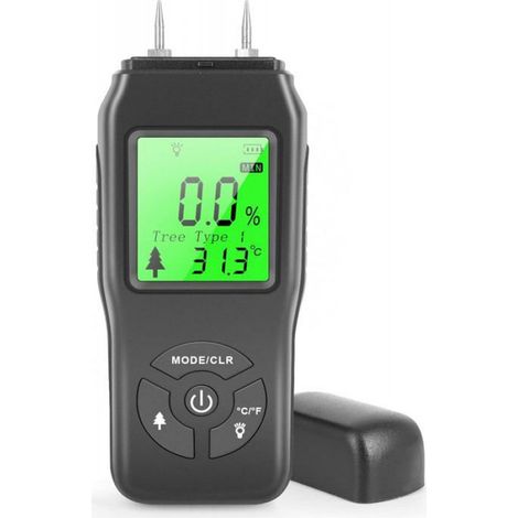 1 Humidimètre, Sonde acier inoxydable, Écran LCD rétroéclairé, Compensation température, Pour bois et murs (1/5)
