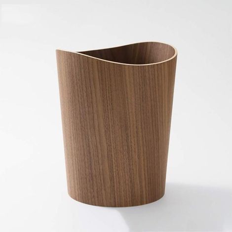 Poubelle en bois avec couvercle à pression à un bouton, anti-odeurs, coins arrondis, beige ou marron, taille unique, pour salon, chambre, bureau ou cuisine. (1/5)