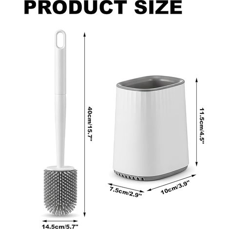 Silicone Toilet Brush Drip Holder, Toilet Brush Ventilated Toilet Brush, Drying Odourless Toilet Brush, Wall Floor Mounted Toilet Brush White (1/4)