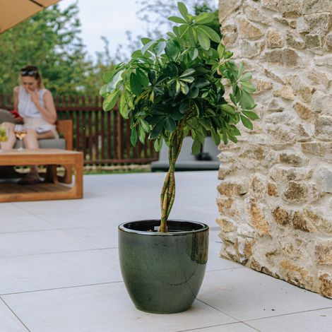 Pot grande taille d'extérieur LANCELOT 29x26cm vert tropical, fait main en terre cuite émaillée, résistant au gel (1/4)