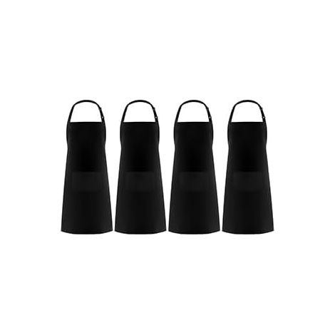 Syntus Lot de 4 tabliers de cuisine réglables noirs en polyester avec 2 poches pour homme et femme (1/5)
