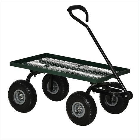 Chariot de jardin 150 kg acier 4 roues 94 x 48,5 x 100 cm Vert (1/5)