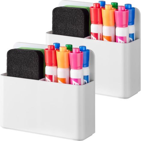 Magnetischer Stifthalter, Weiß, 12,5 x 12 x 4 cm, 2 Stück, Magnetischer Radiergummi-/Markerhalter aus Kunststoff für Kühlschrank-Whiteboards. (1/5)