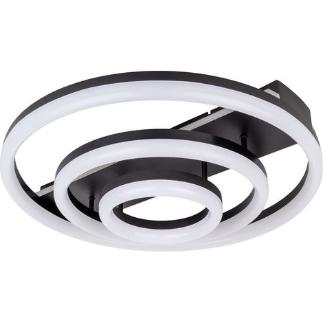 Naeve CIRCULO Plafonnier LED à triple anneau, intensité variable, noir, 2 900-4 100 K, télécommande