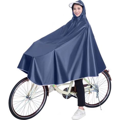 Poncho de ciclismo azul marino para adultos, de poliéster impermeable con visera parasol y gancho frontal para evitar el viento. (1/5)