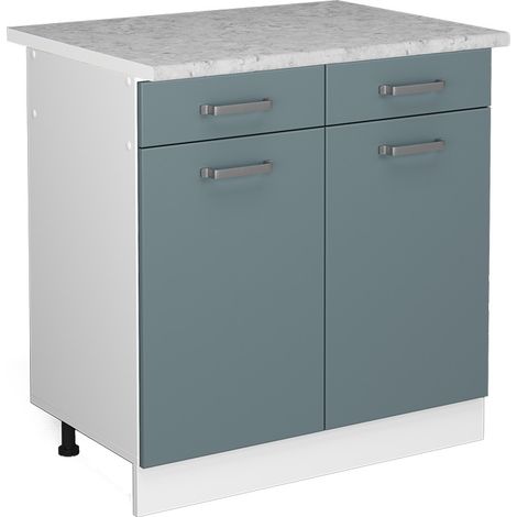 Base universale R-Line, Grigio-blu, 80 cm con cassetti e ante, con piano di lavoro, Vicco