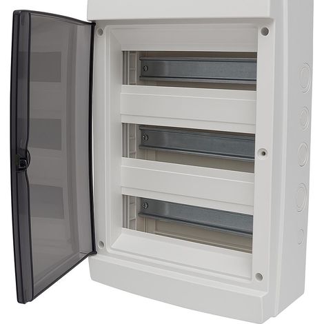Centralino da parete 36 moduli con portello fumé, grigio RAL 7035, 400x400x140 mm, IP65, ideale per installazioni elettriche interne ed esterne