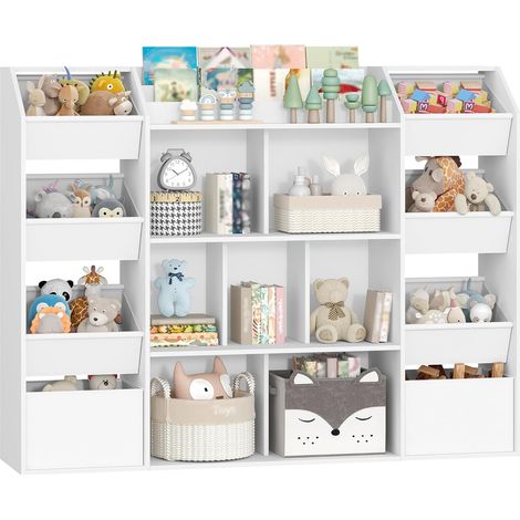 Bibliothèque Enfant, Meuble Rangement Enfan, Étagère à Jouets 8 Boîtes en Non-tissé, pour Chambre d'enfant, Salons, Bureau, 30 x 130 x 100 cm, Blanc (1/5)