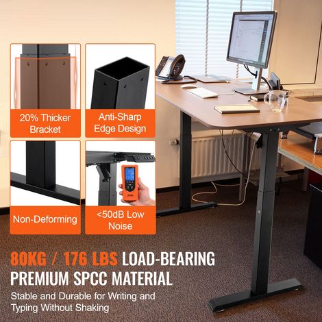 Plateau debout réglable, pieds bureau ordinateur électriques 70-117 cm hauteur et 95-158 cm longueur, base ergonomique bricolage maison bureau (structure noire) (1/5)