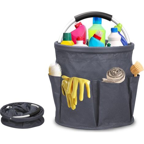 Panier de nettoyage avec poignée, organisateur de nettoyage multipoches en tissu Oxford, rangement pliable pour produits ménagers, (1/5)