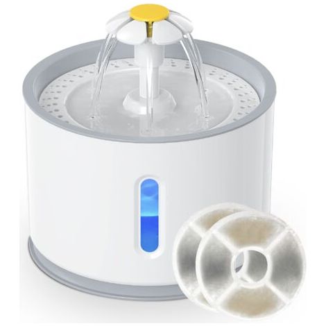 Fontaine à Eau pour Chat Chien Automatique 2,4L, Distributeur Eau Silencieux avec LED Fenêtre de Niveau d'eau et Filtre à Charbon Actif (1/5)