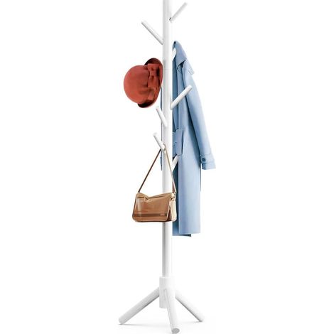 Porte-manteau en Bois, Portemanteau en Forme d'Arbre Support sur Pieds avec 9 Crochets Hauteur Réglable 178 cm Assemblage Facile pour Chambre Entrée Bureau pour Manteaux Chapeaux (Blanc) (1/5)