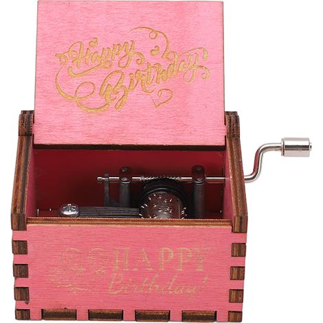 Hand Cranked Music Box Mini Portable Vintage Style Pink Engraved Hand Cranked Wooden Music Box Gift for Birthday (1/5)