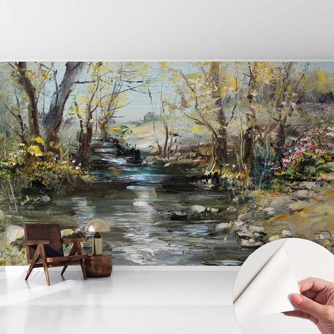 Fotomurale adesivo stickers - murali decorativo - soggiorno moderno - effetto realistico - Ruscello nel bosco 416x254 cm (1/5)